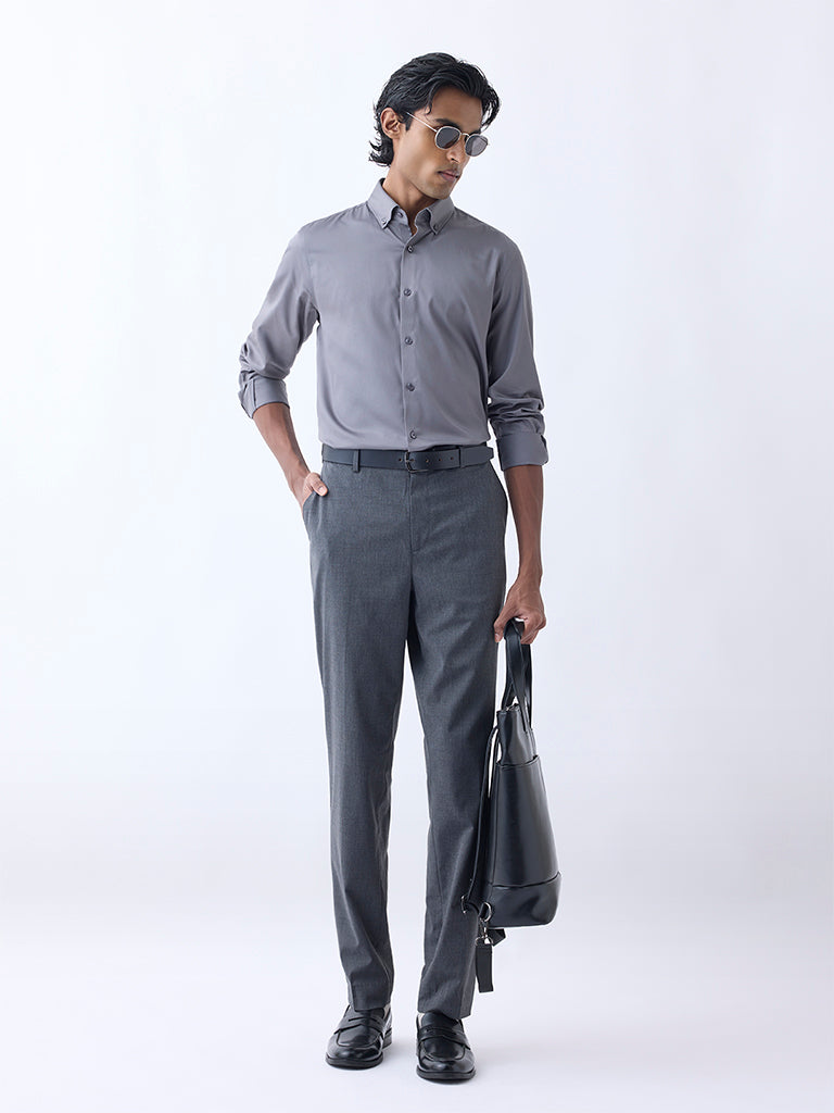 Westside WES Formals Men's Grey Slim-Fit Cotton-Blend Shirt for Work Wear Full View