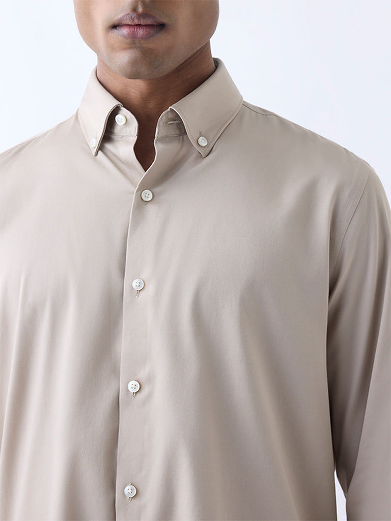 Westside WES Formals Men's Beige Slim-Fit Cotton-Blend Shirt for Work Wear Zoomed View