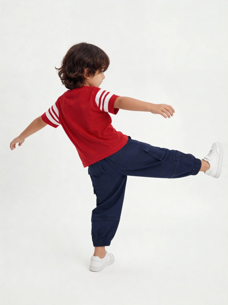 HOP Kids Boys Navy Mid-Rise Cotton-Blend Cargo Joggers