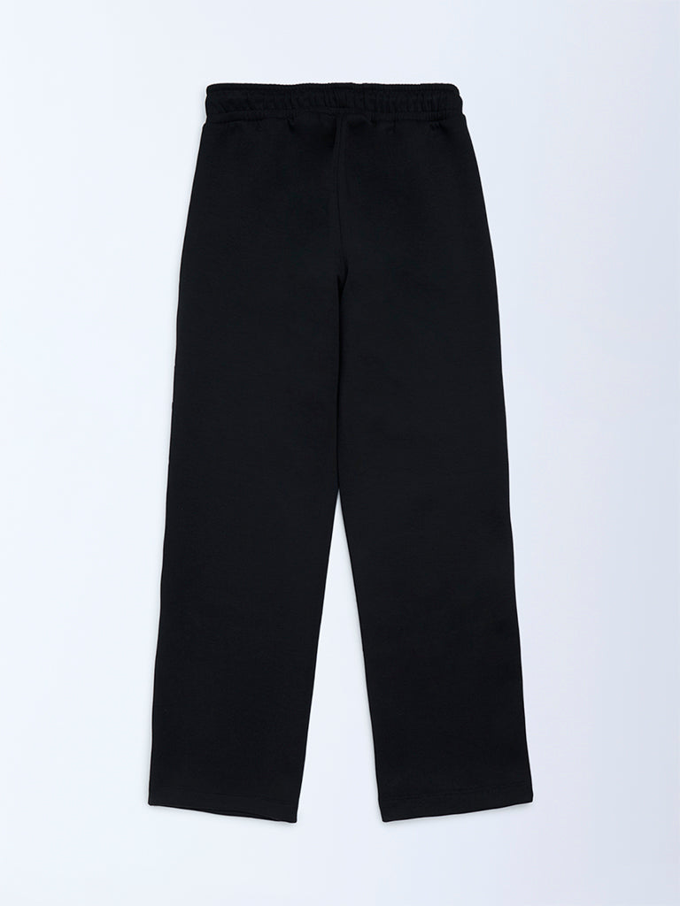 Boys Black Typographic Mid-Rise Pants