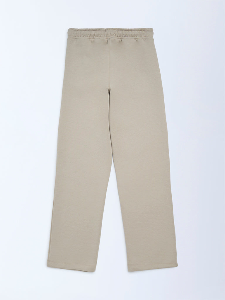 Boys Beige Solid Mid-Rise Pants