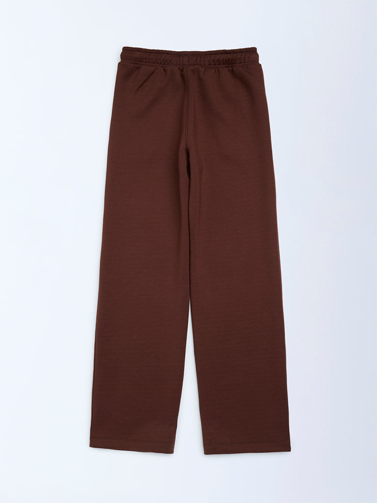 Boys Dark Brown Printed Mid-Rise Pants