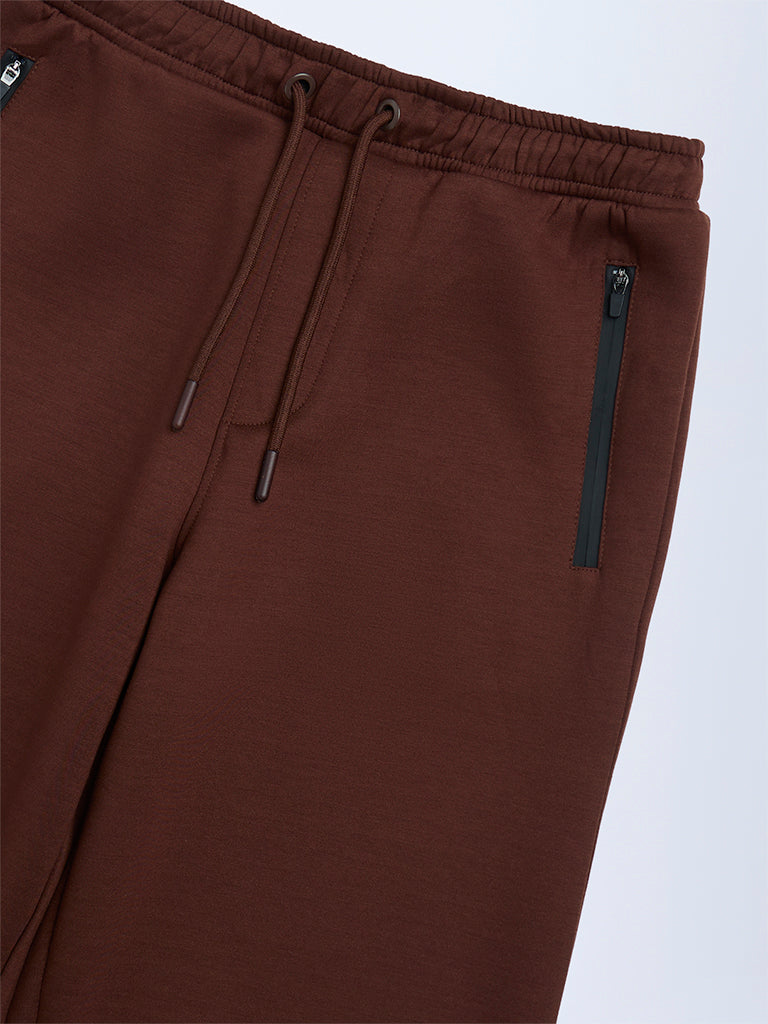 Boys Dark Brown Printed Mid-Rise Pants