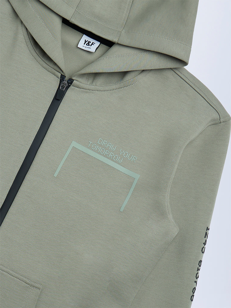 Boys Sage Printed Hooded Jacket
