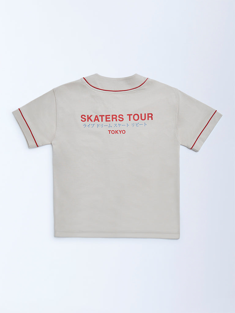 Y&F Kids Boys Beige Text Printed Cotton Shirt