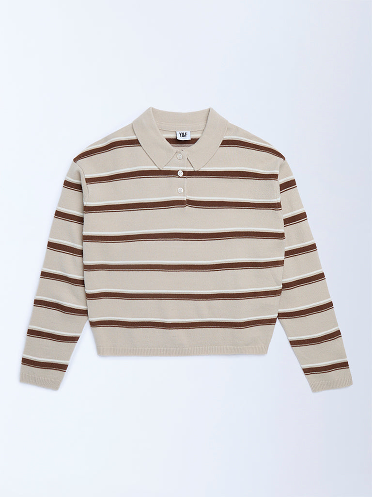 Girls Brown Striped Sweater