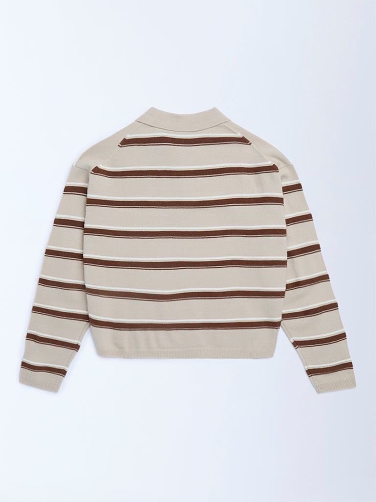 Girls Brown Striped Sweater