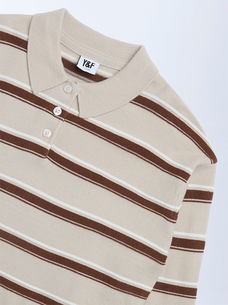 Girls Brown Striped Sweater