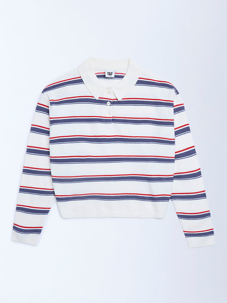 Girls White Striped Sweater