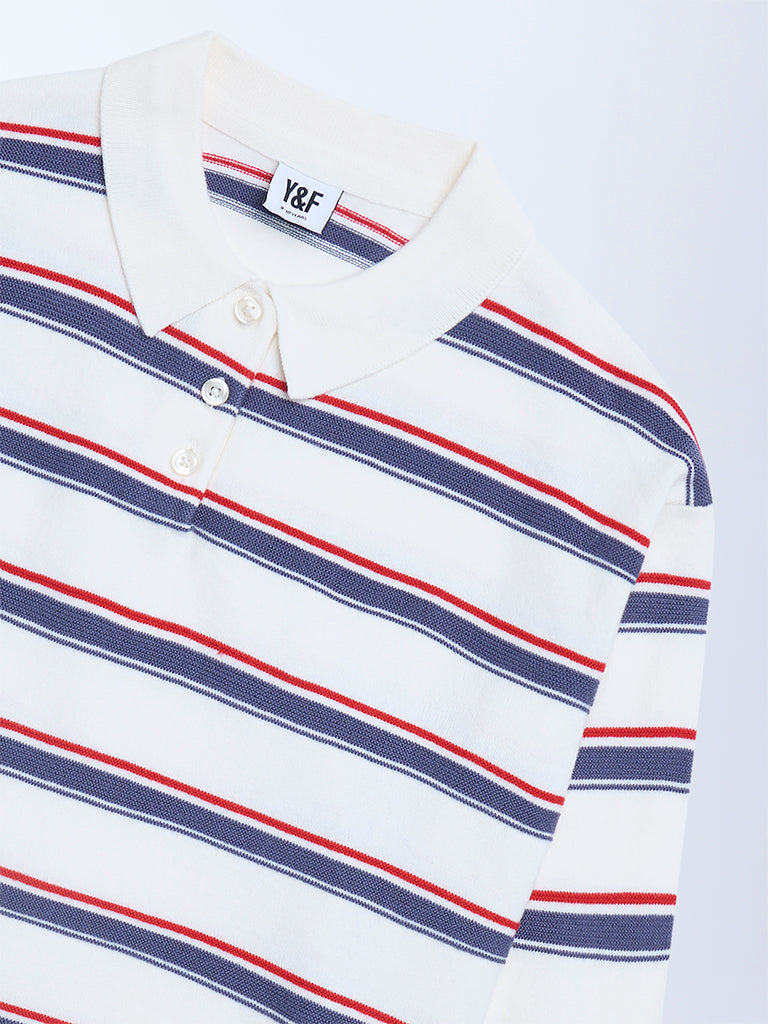 Girls White Striped Sweater