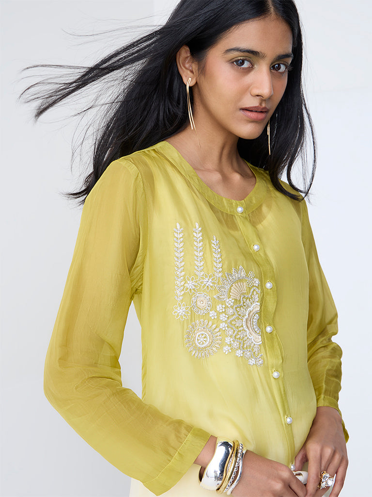 Westside Vark Women's Lime Ombre-Finish High-Low Kurta for Festival Wear Zoomed View