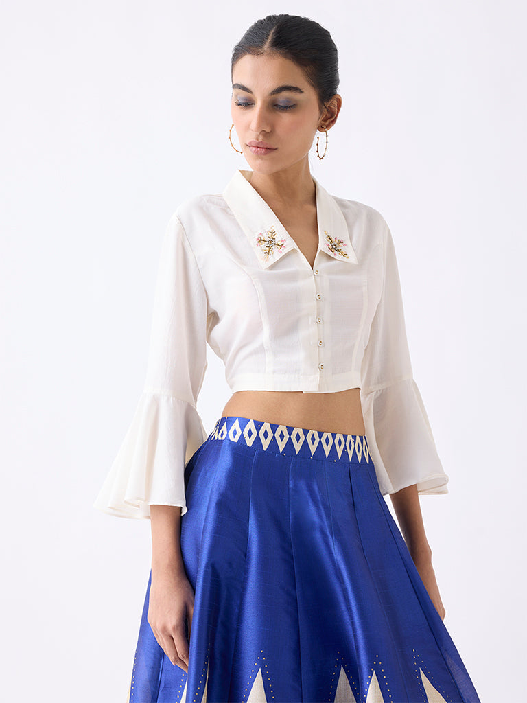 Vark Off-White Embellished Ethnic Shirt