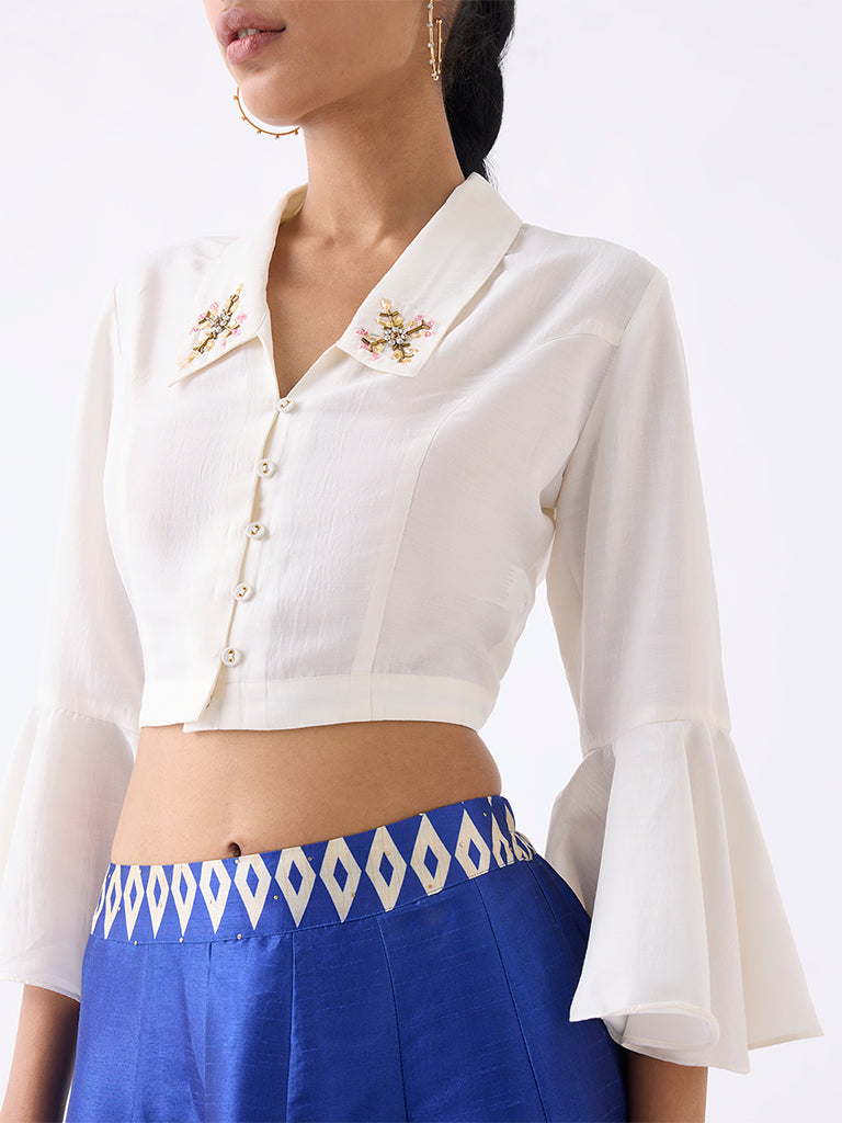 Vark Off-White Embellished Ethnic Shirt
