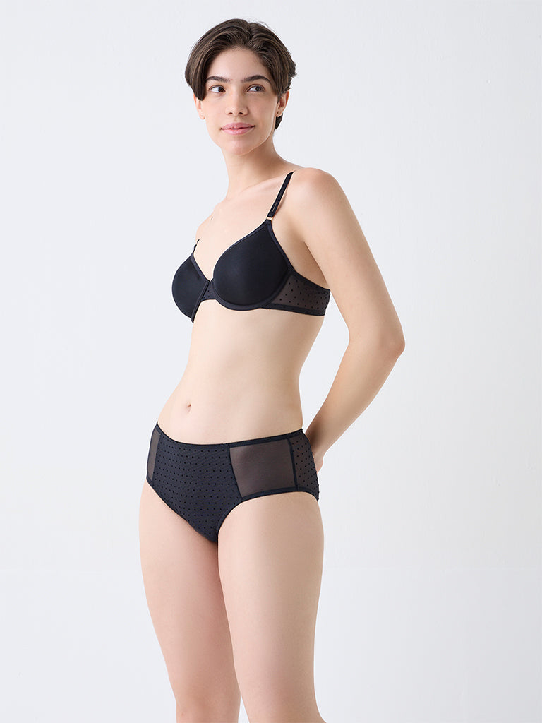 Wunderlove Black Polka Dotted Hi-Leg Briefs
