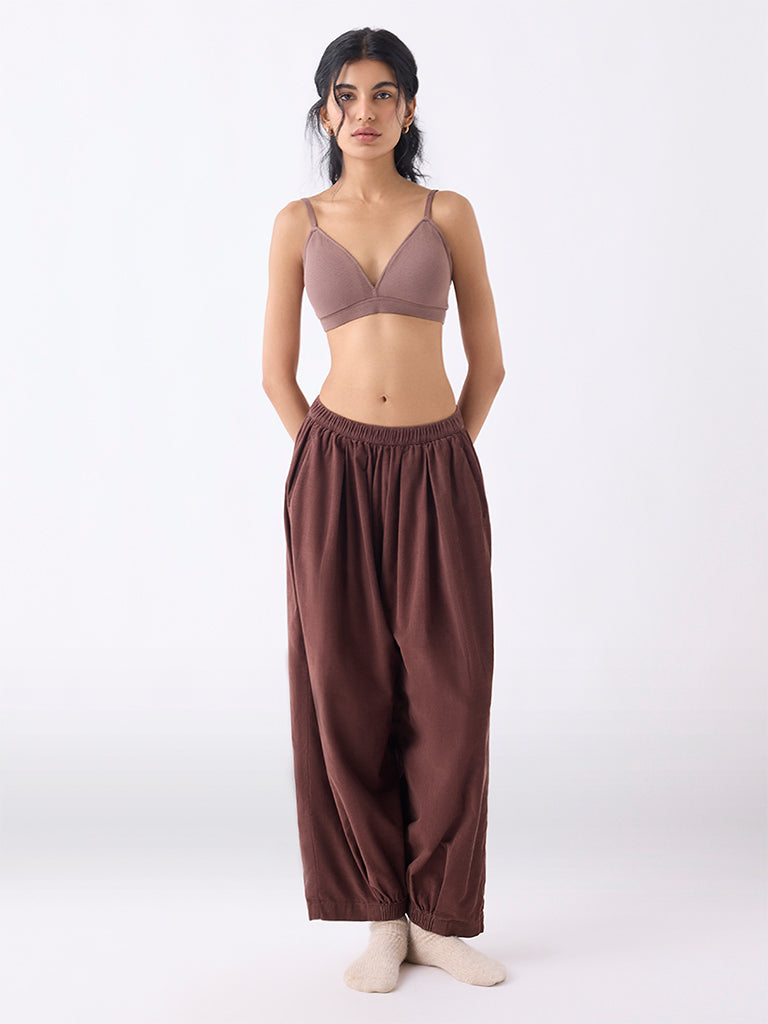 Superstar Brown Waffle-Textured Padded Cotton-Blend Bra