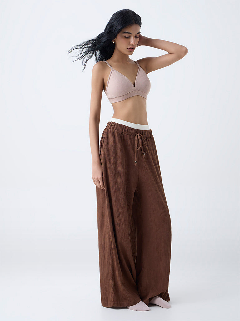 Superstar Taupe Waffle-Textured Padded Cotton-Blend Bra