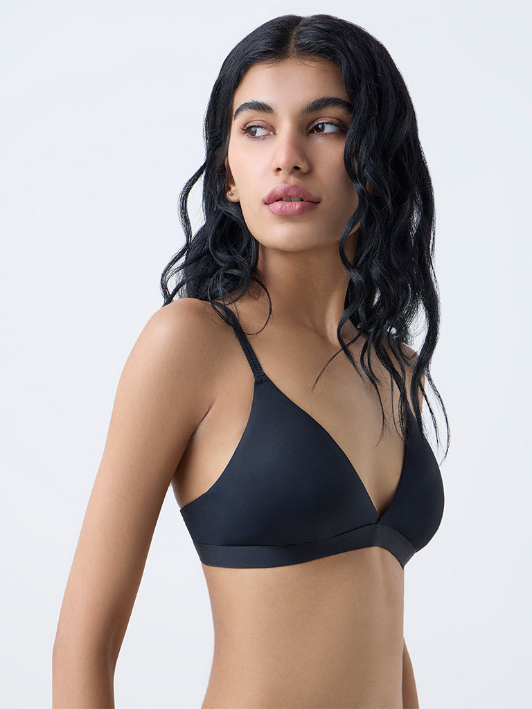 Superstar Black Padded Satin Bra