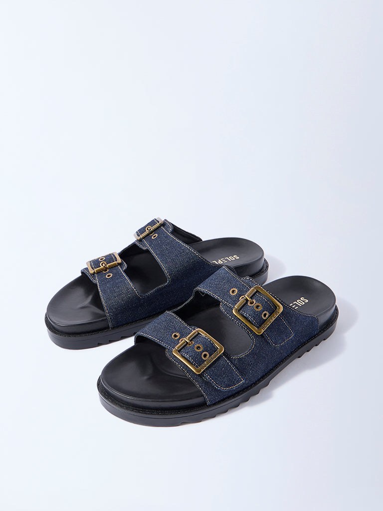 SOLEPLAY Navy Denim Slip-On Sandals