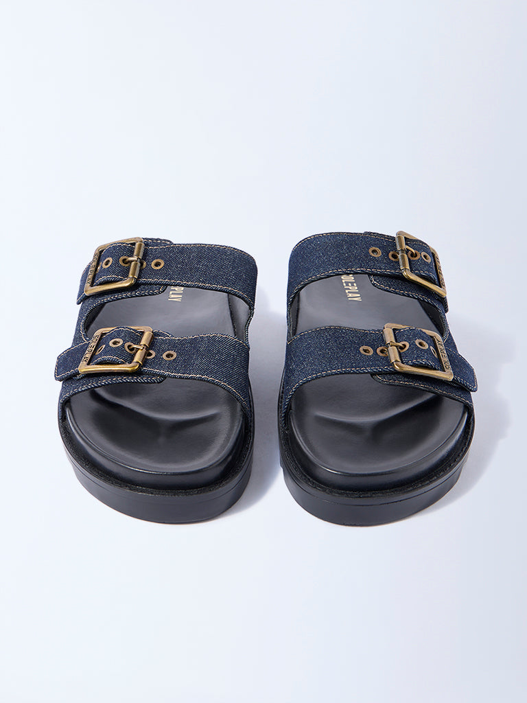 SOLEPLAY Navy Denim Slip-On Sandals