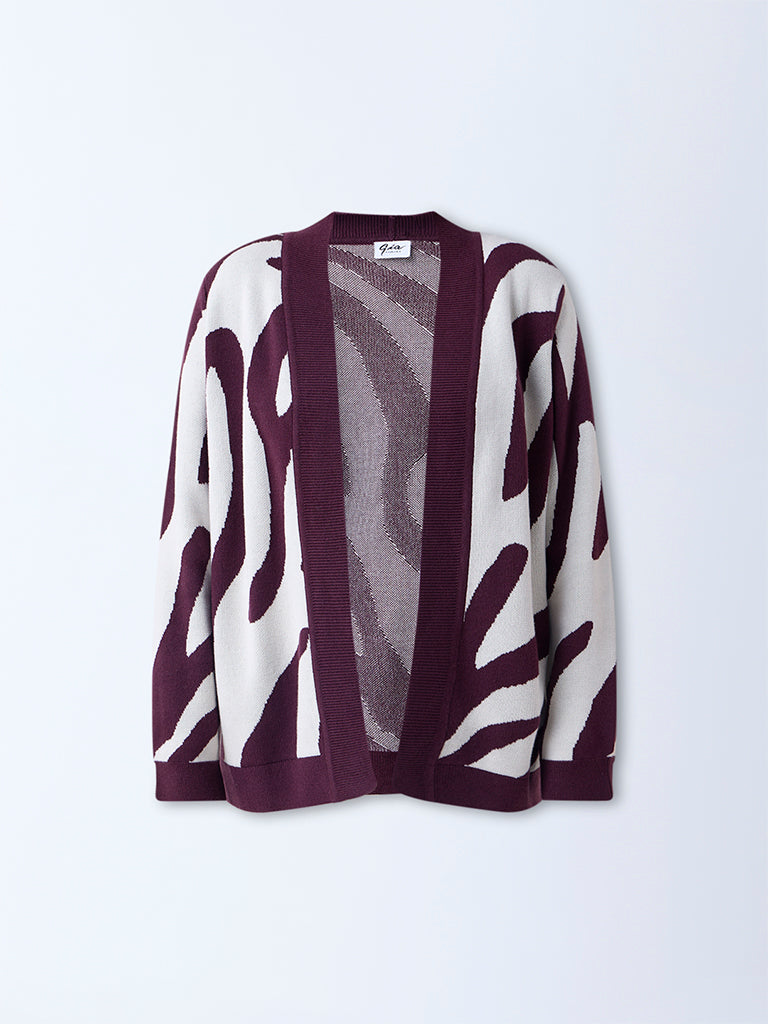 Gia Burgundy Abstract Printed Cardigan
