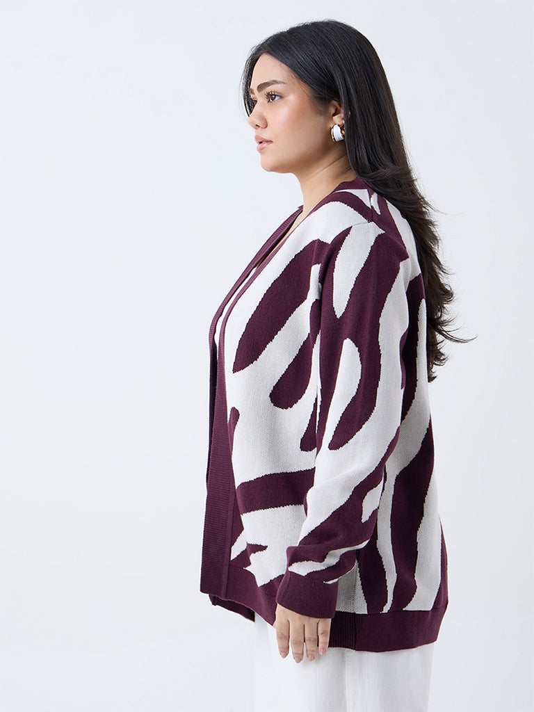Gia Burgundy Abstract Printed Cardigan