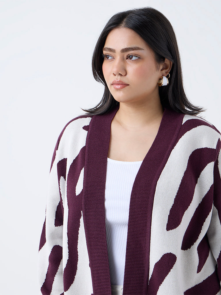 Gia Burgundy Abstract Printed Cardigan