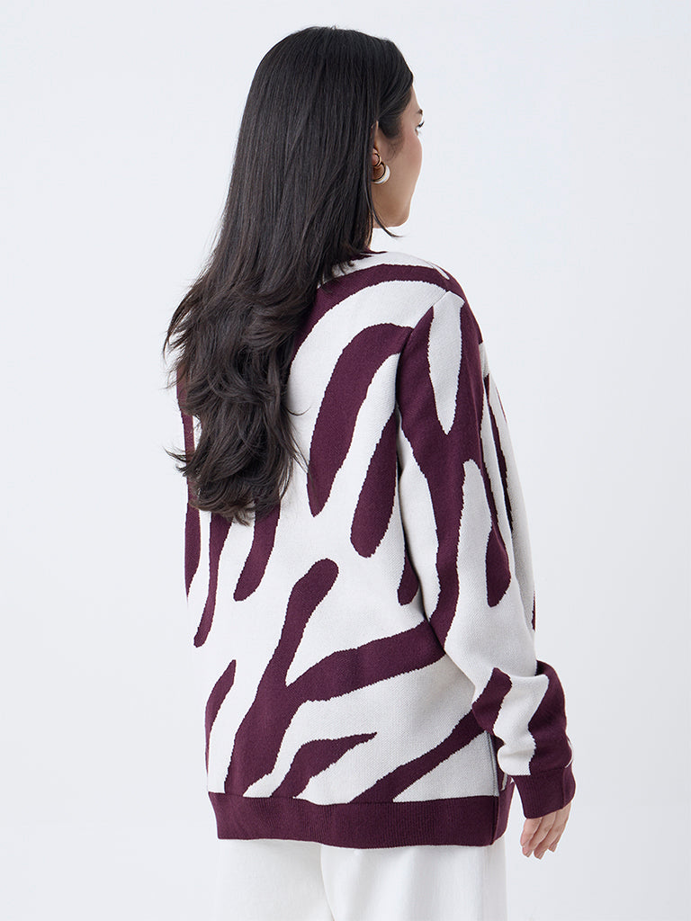 Gia Burgundy Abstract Printed Cardigan