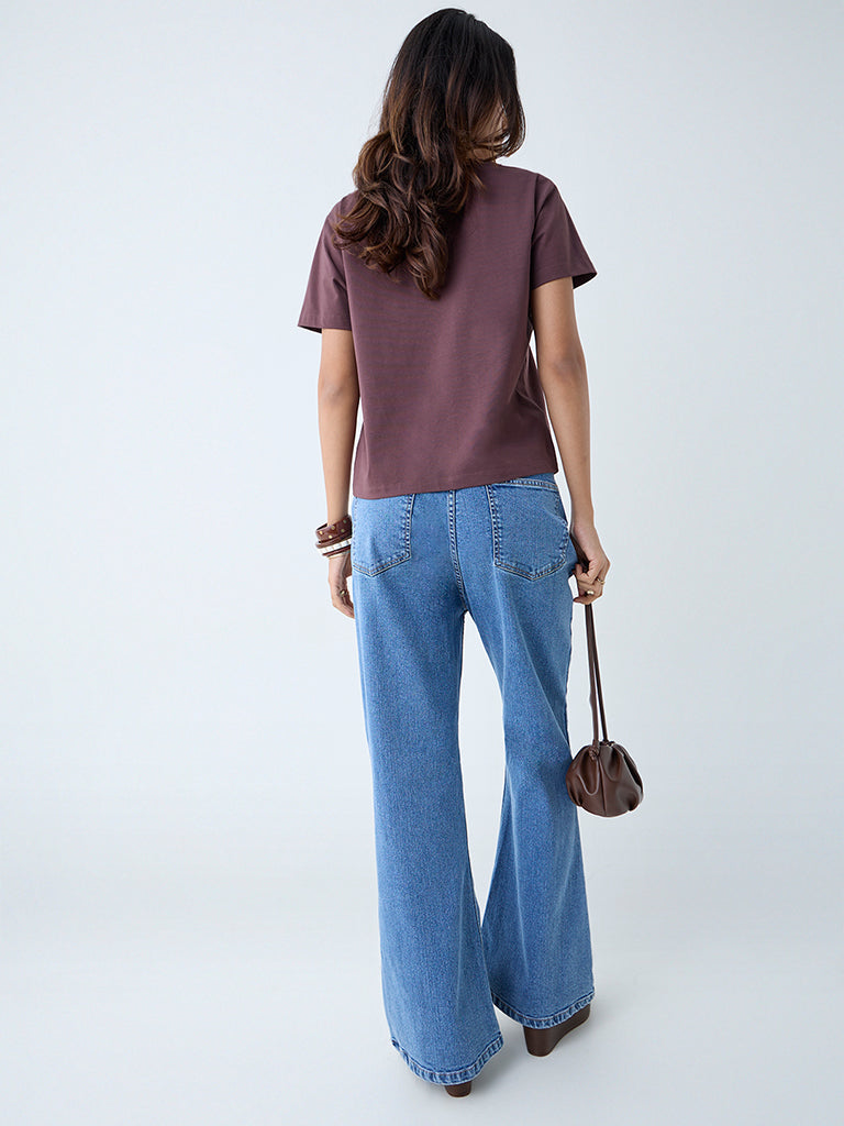 Westside LOV Women's Dark Brown Cotton-Blend T-Shirt for Casual Wear Back View