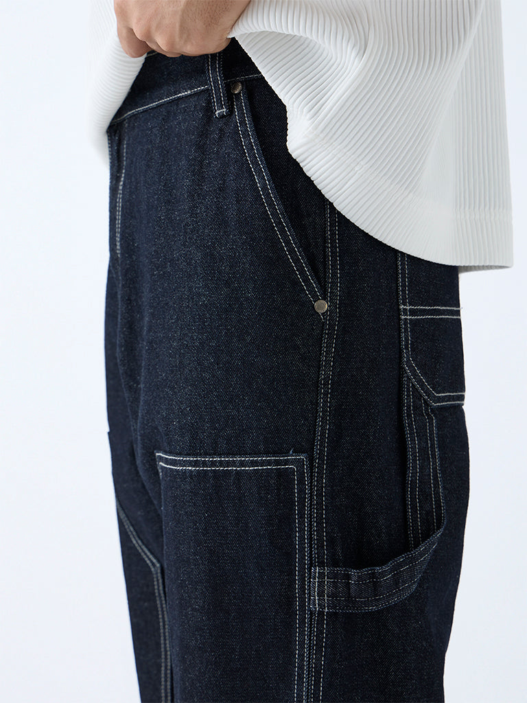 Nuon Navy Relaxed-Fit Mid-Rise Jeans