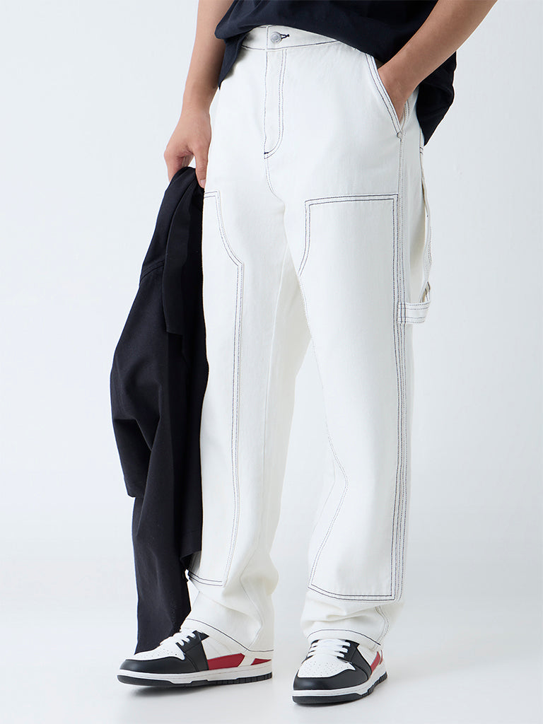 Nuon White Relaxed-Fit Mid-Rise Jeans