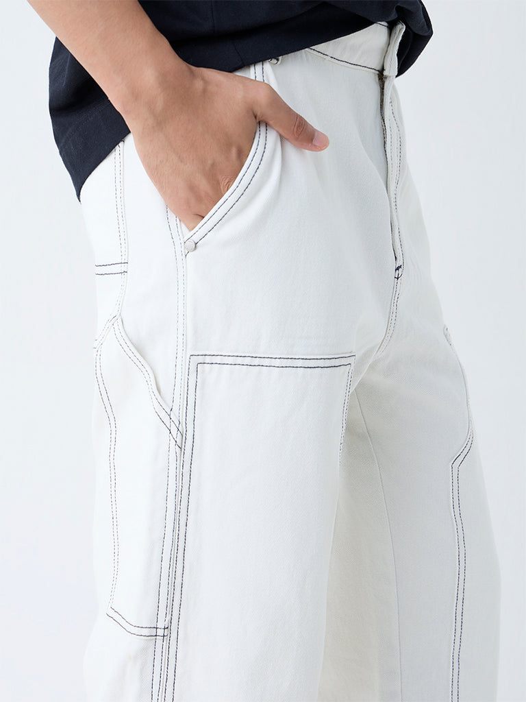 Nuon White Relaxed-Fit Mid-Rise Jeans