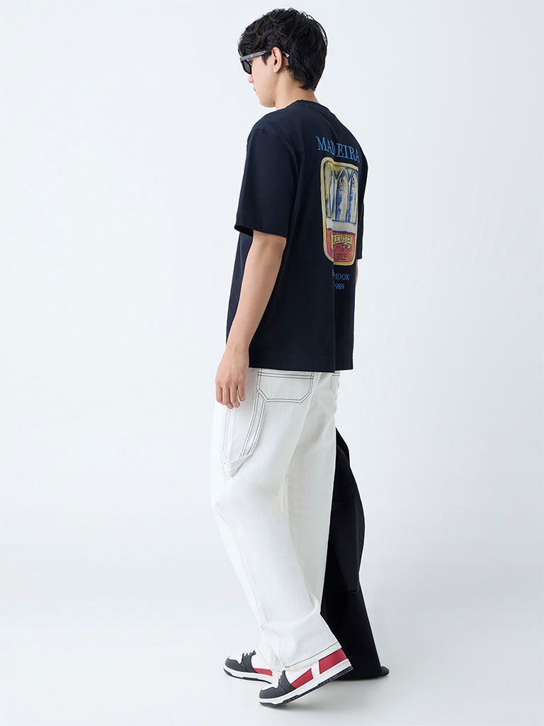 Nuon White Relaxed-Fit Mid-Rise Jeans