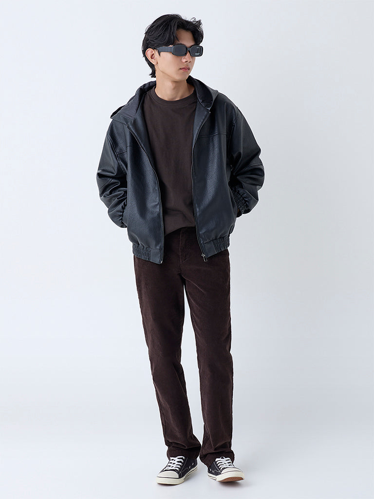 Nuon Black Relaxed-Fit Faux Leather Jacket