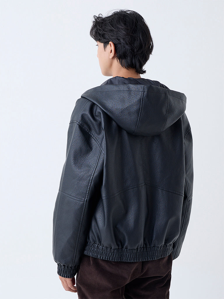 Nuon Black Relaxed-Fit Faux Leather Jacket