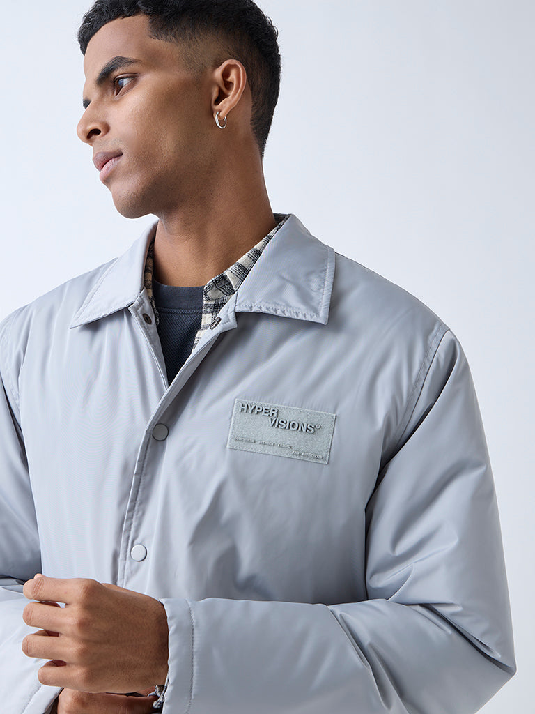 Nuon Grey Solid Relaxed-Fit Jacket