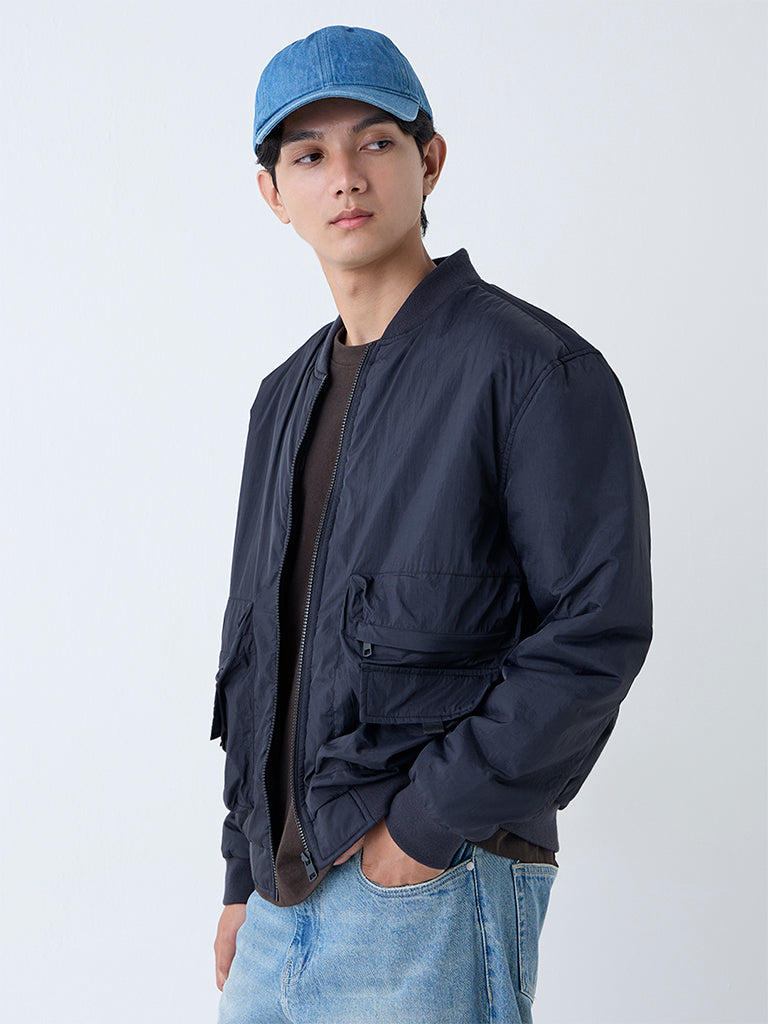 Nuon Black Solid Relaxed-Fit Jacket