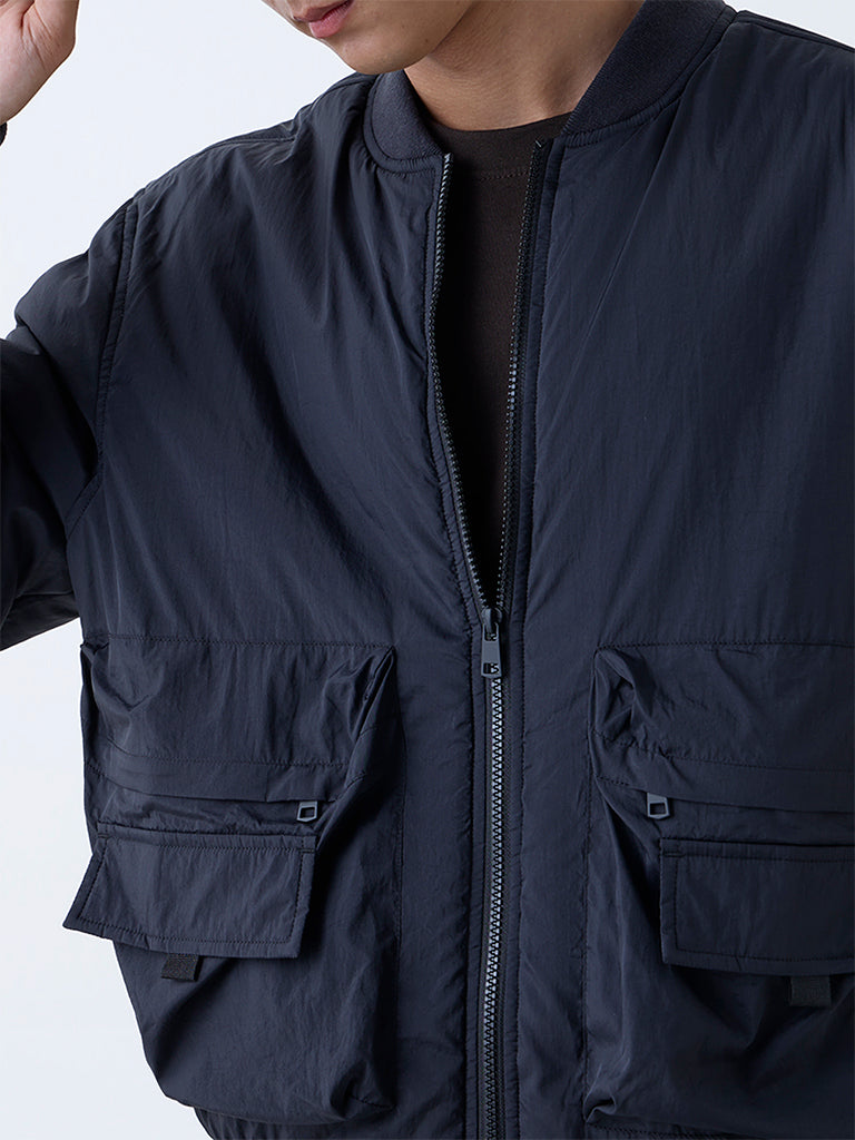Nuon Black Solid Relaxed-Fit Jacket