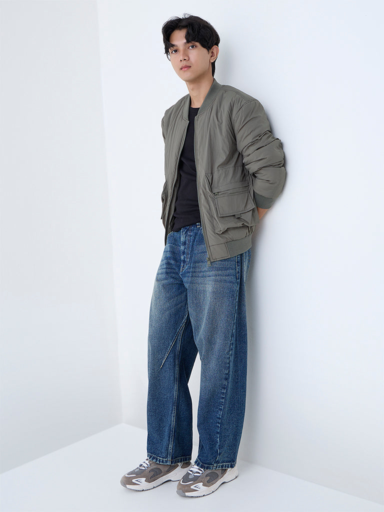 Nuon Olive Solid Relaxed-Fit Jacket