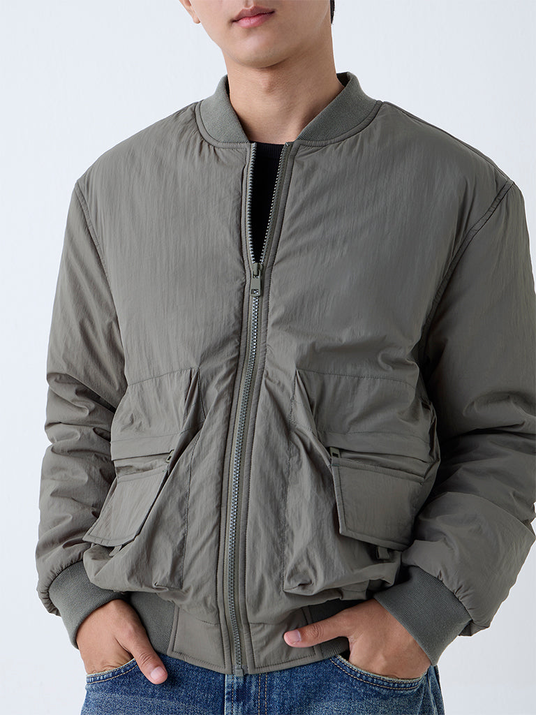 Nuon Olive Solid Relaxed-Fit Jacket