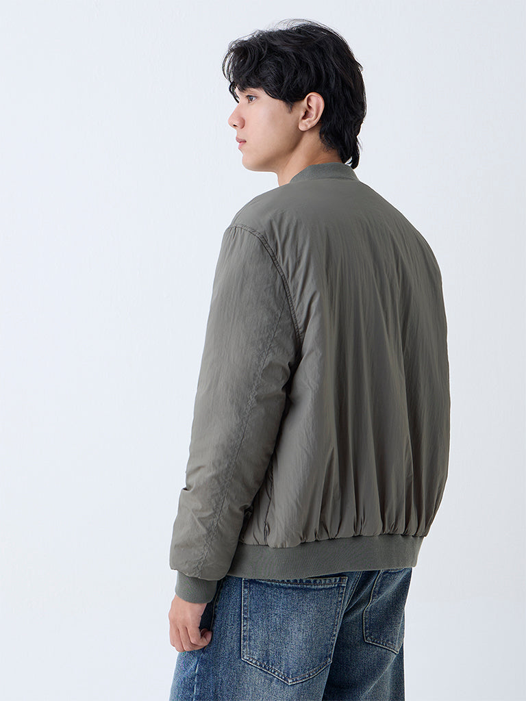 Nuon Olive Solid Relaxed-Fit Jacket