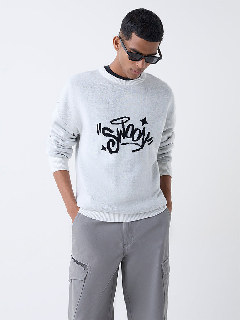 Nuon Light Grey Typographic Relaxed-Fit Sweater