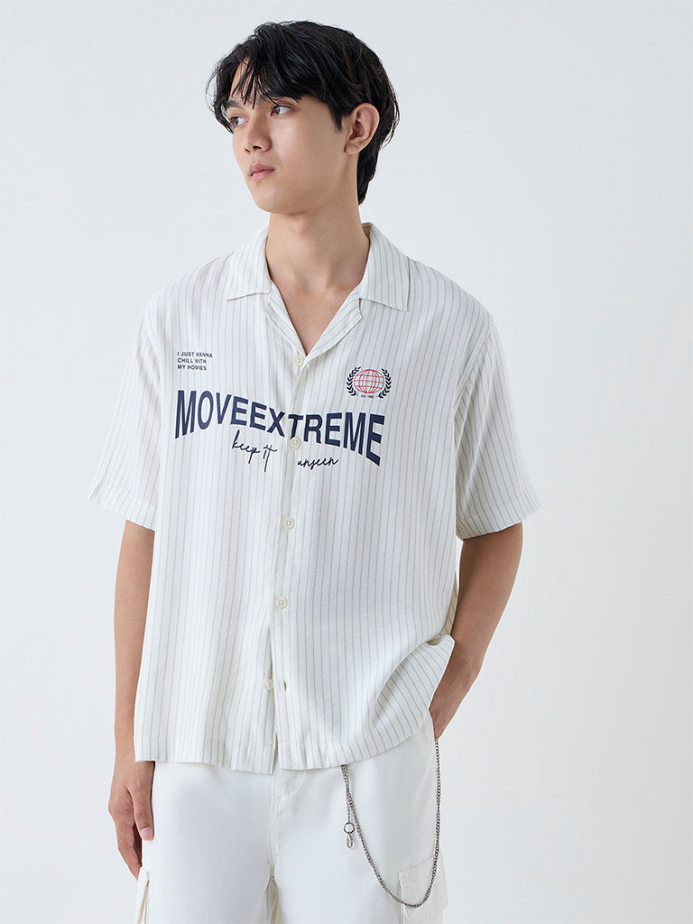 Westside Nuon Men's Off-White Typographic Relaxed-Fit Shirt for Casual Wear Front view