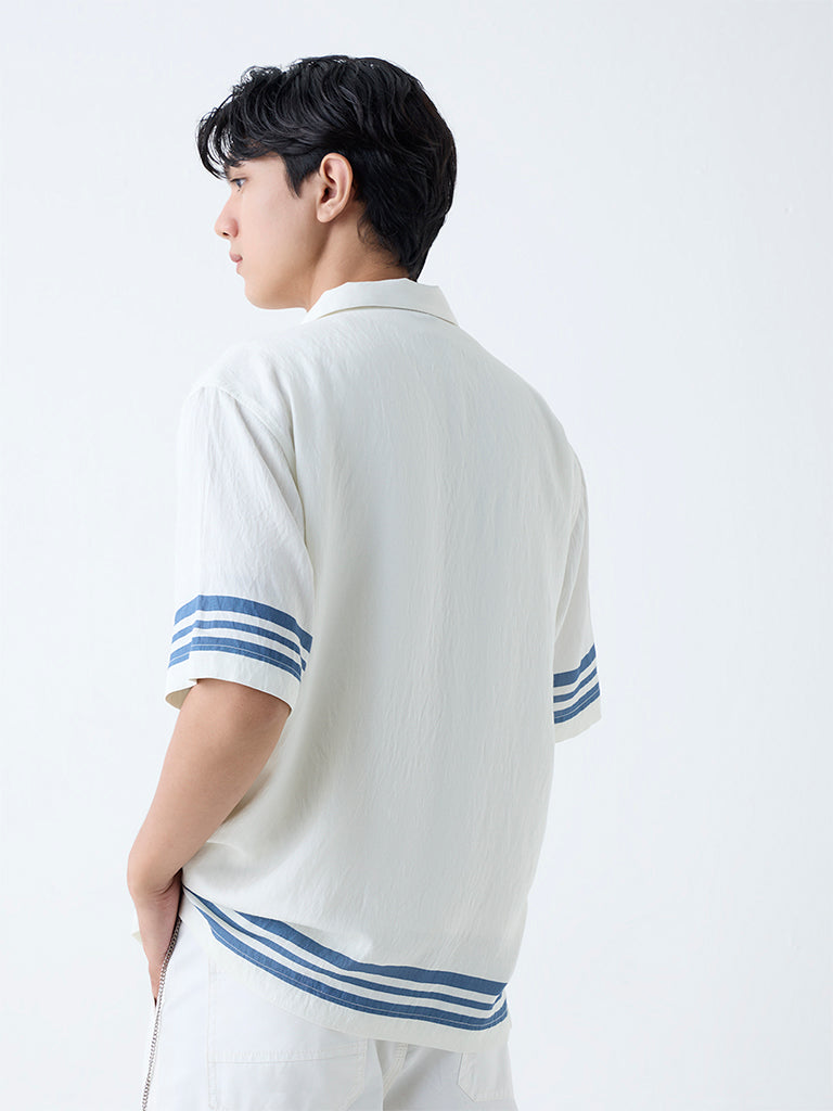 Westside Nuon Men's White Typographic Relaxed-Fit Shirt for Casual Wear Back View