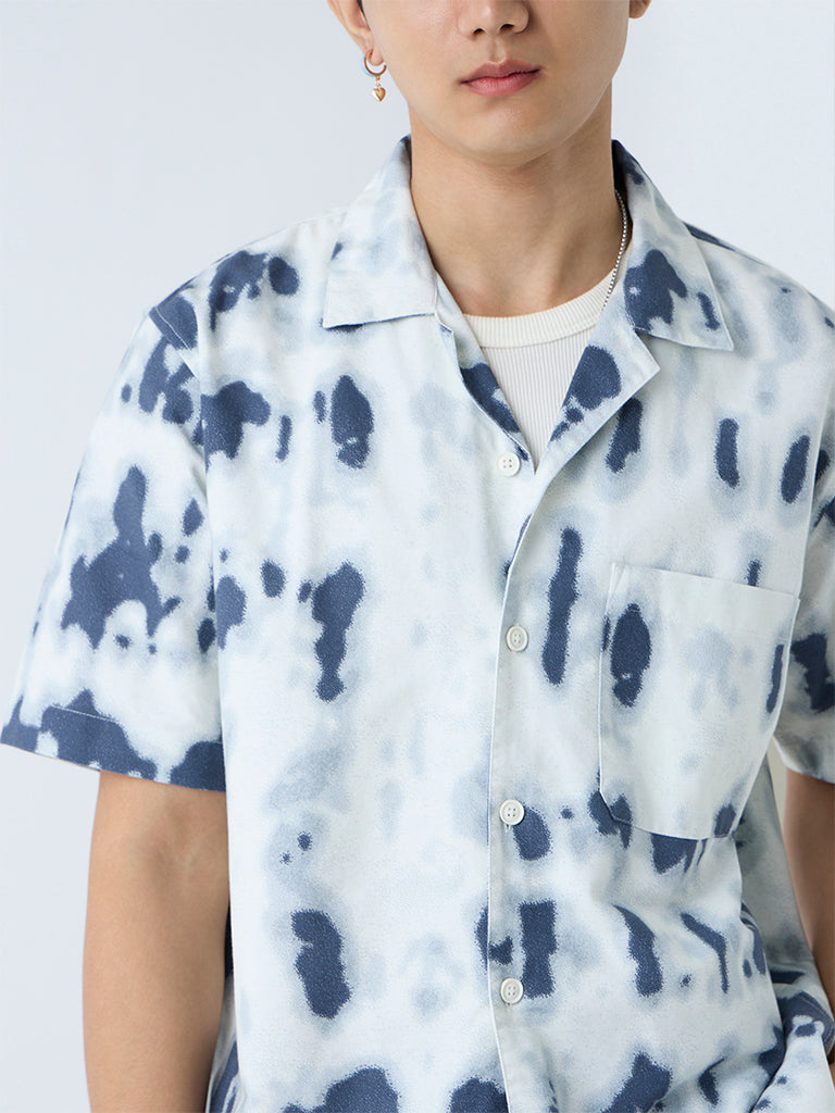 Nuon Indigo Abstract Printed Relaxed-Fit Cotton Shirt