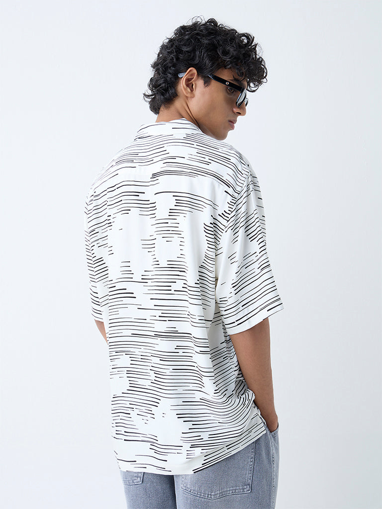 Westside Nuon Men's White Striped Relaxed-Fit Shirt for Casual Wear Back View