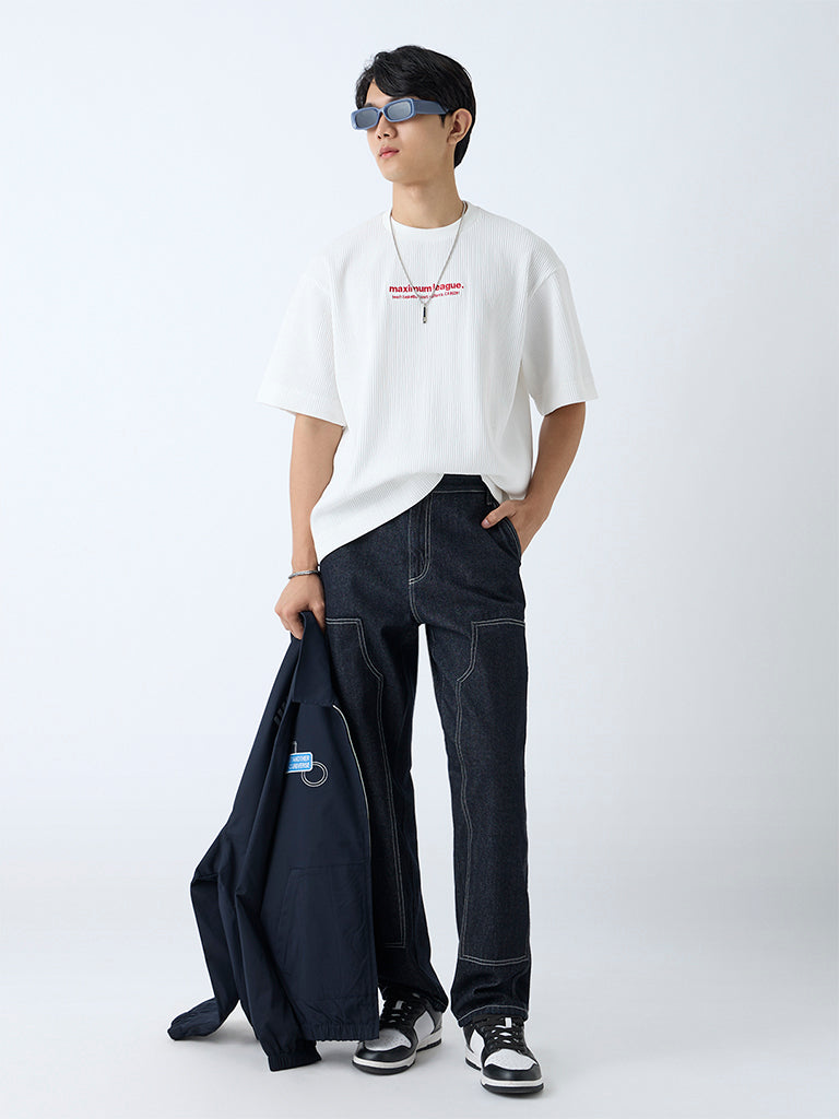 Westside Nuon Men's White Text Design Relaxed-Fit T-Shirt for Casual Wear Full View