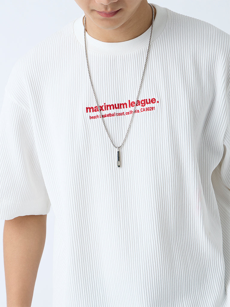 Westside Nuon Men's White Text Design Relaxed-Fit T-Shirt for Casual Wear Zoomed View