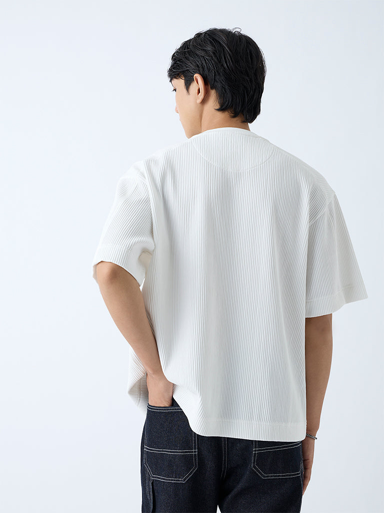 Westside Nuon Men's White Text Design Relaxed-Fit T-Shirt for Casual Wear Back View