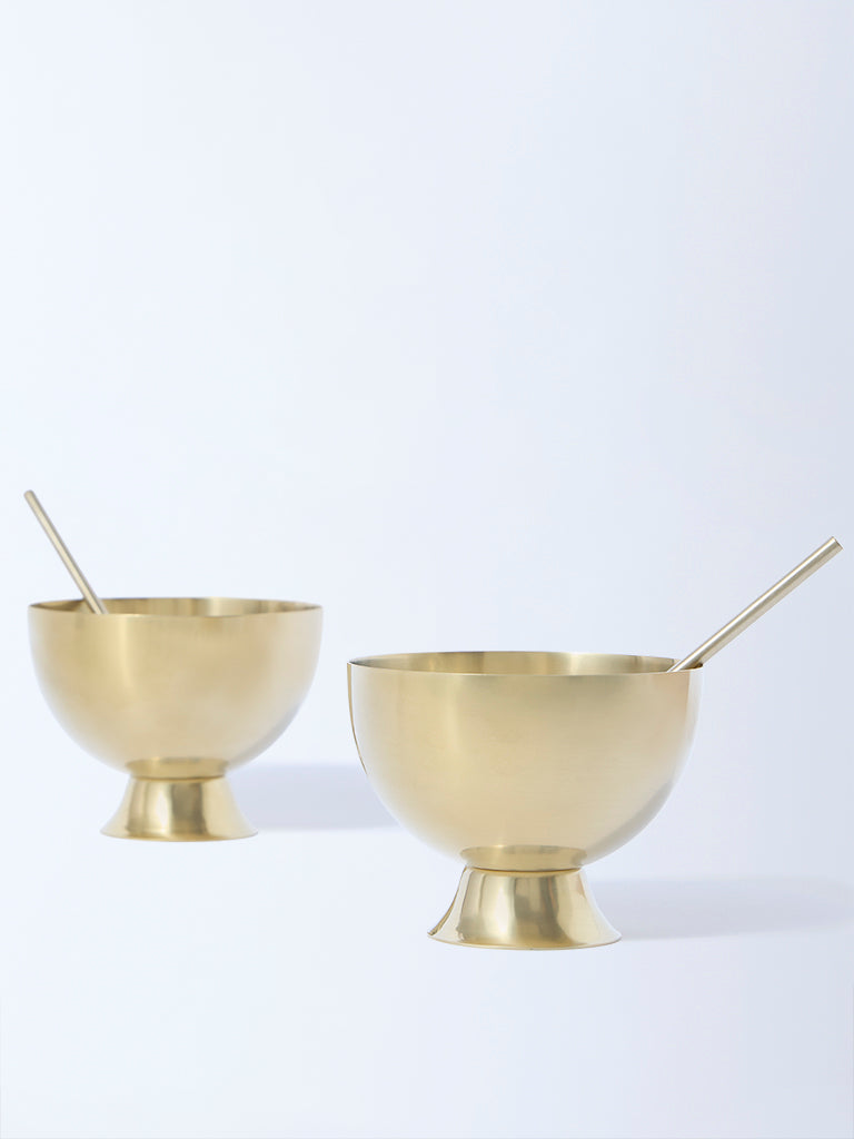 Westside Home Gold Dessert Bowls with Spoons (Set of 2) - Festive Season Gift