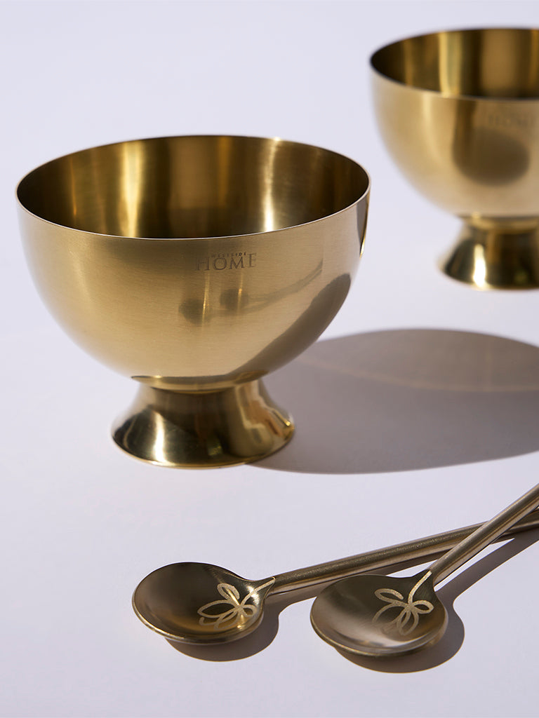 Westside Home Gold Dessert Bowls with Spoons (Set of 2) - Festive Season Gift